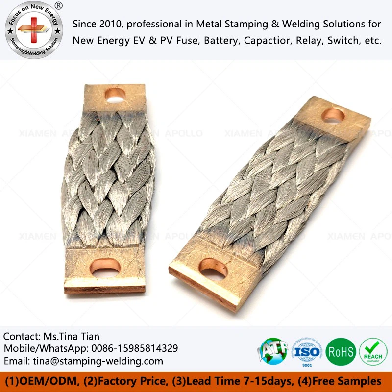 Tinned copper braid wire grounding jumper
